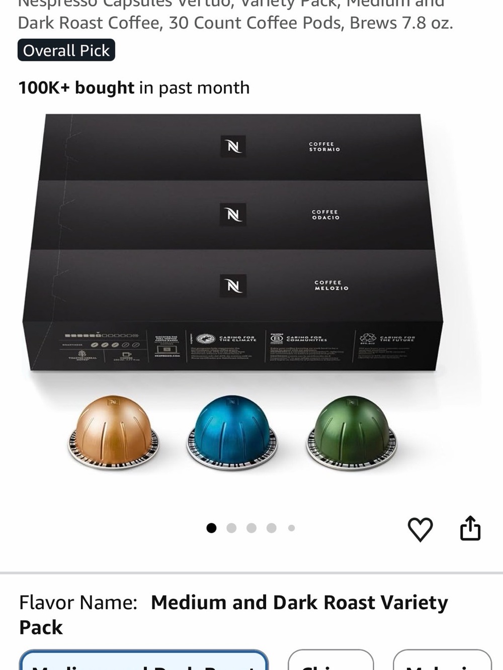 Nespresso Vertuo Peach, Green, Blue Pod Boxes Medium and Dark Roast Variety - Picture 2 of 5